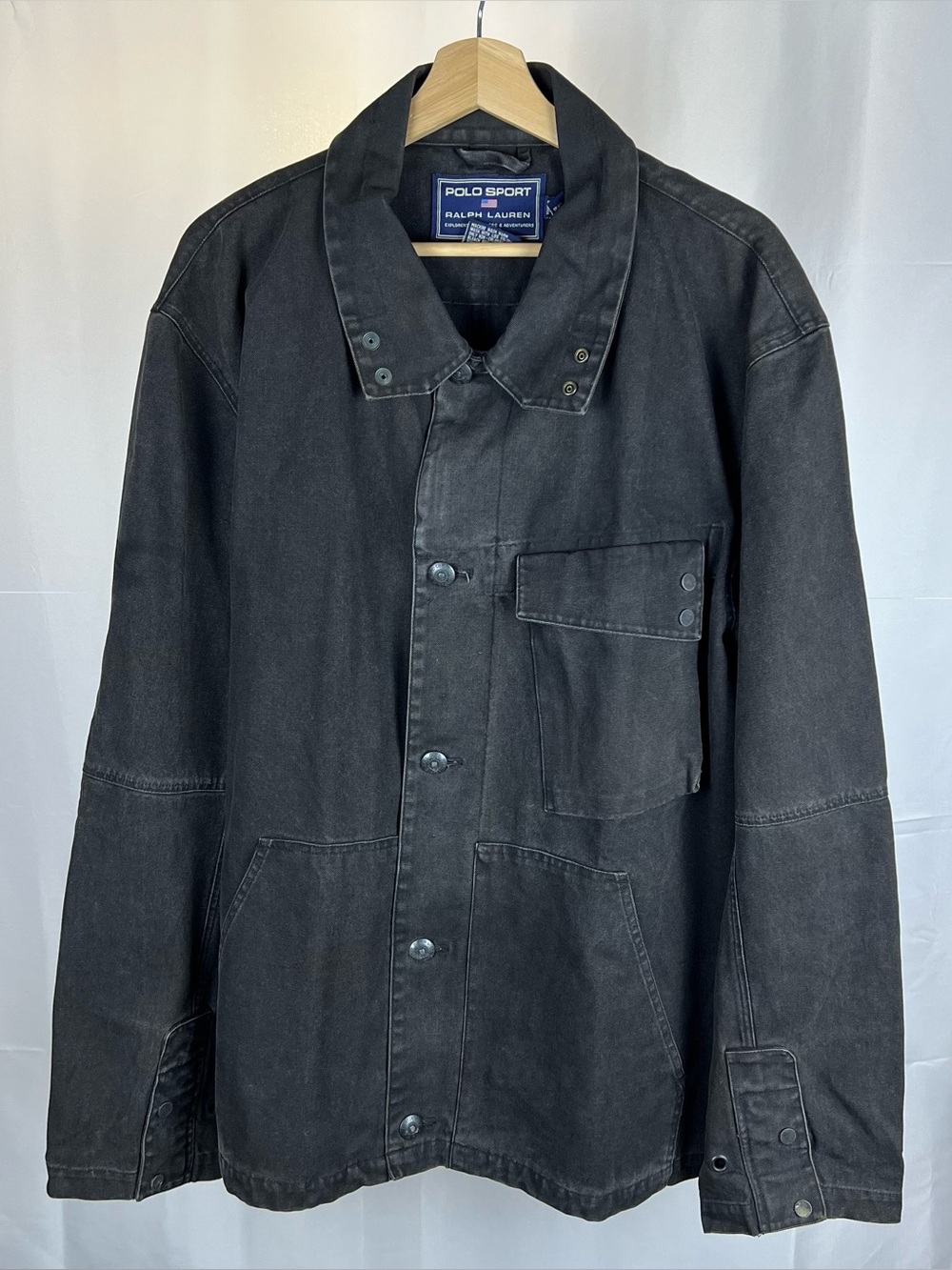 Vintage 90s Polo Sport Ralph Lauren Black Chore Jacket Button Mens XL